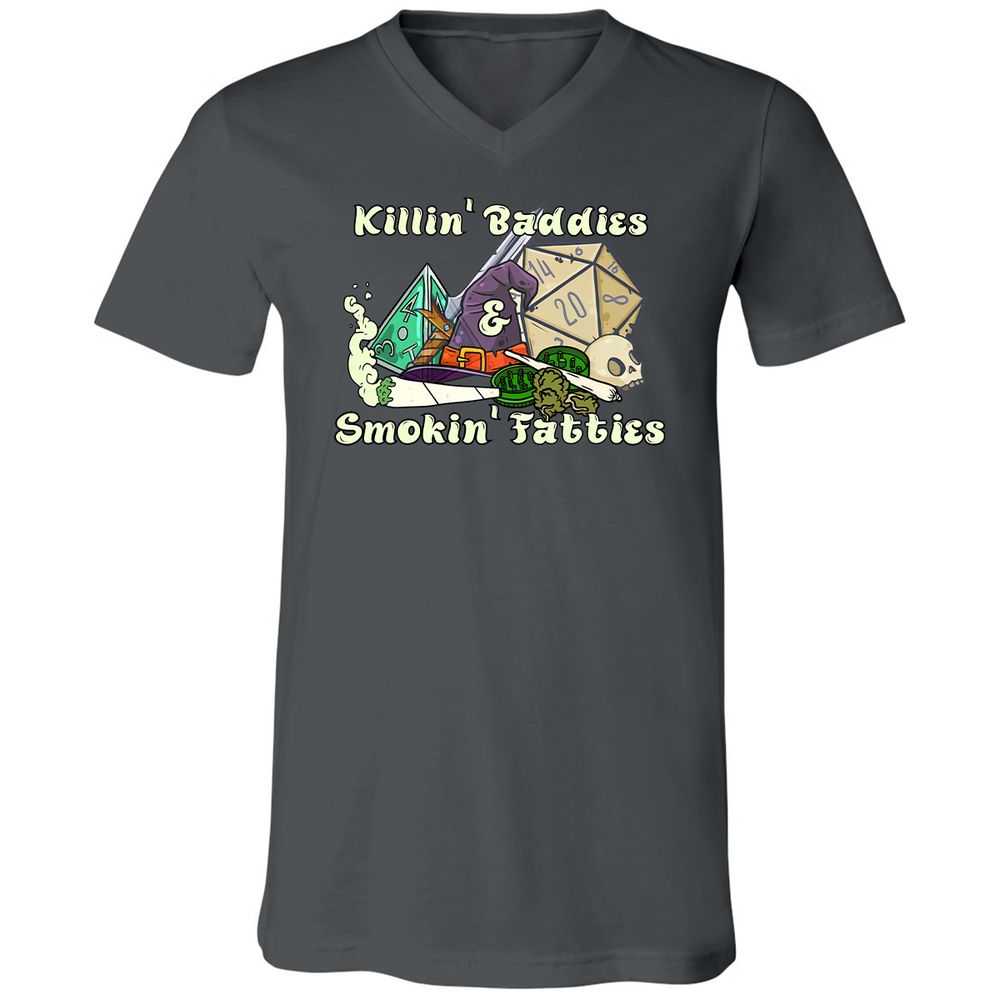 Killin' Baddies Smokin' Fatties Unisex V-Neck T-Shirt - Asphalt - 12