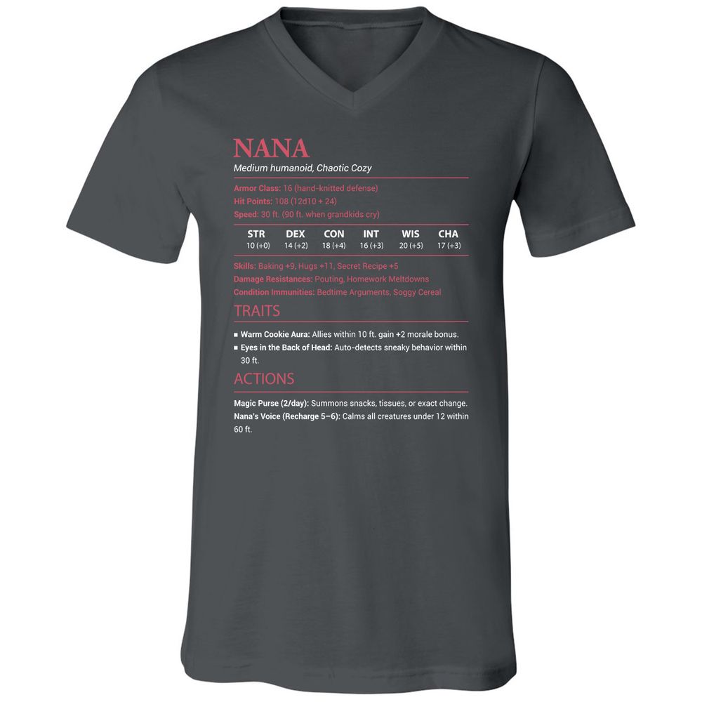 Nana Stats Unisex V-Neck T-Shirt - Asphalt - 12