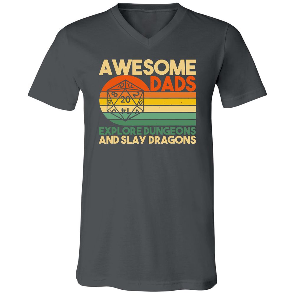 Awesome Dads Explore Dungeons Unisex V-Neck T-Shirt - Asphalt - 12