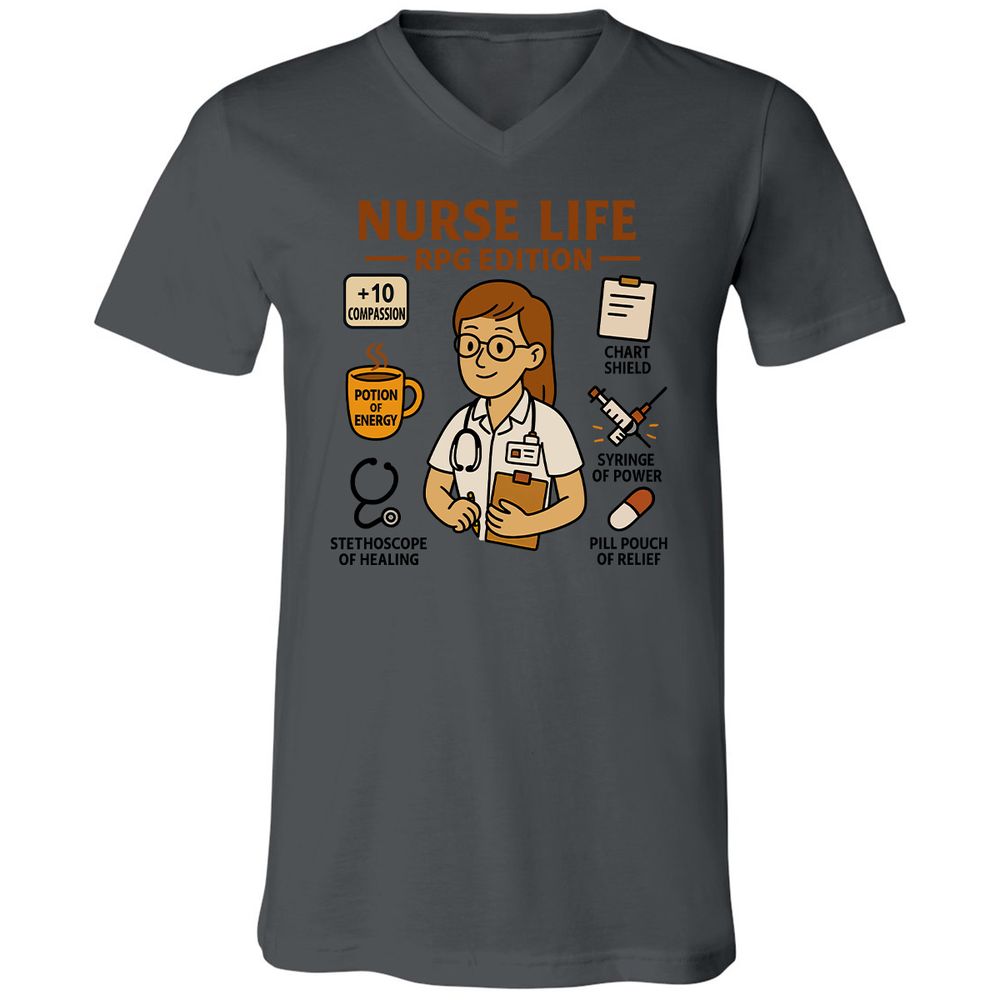 Nurse Life RPG Edition Unisex V-Neck T-Shirt - Asphalt - 12