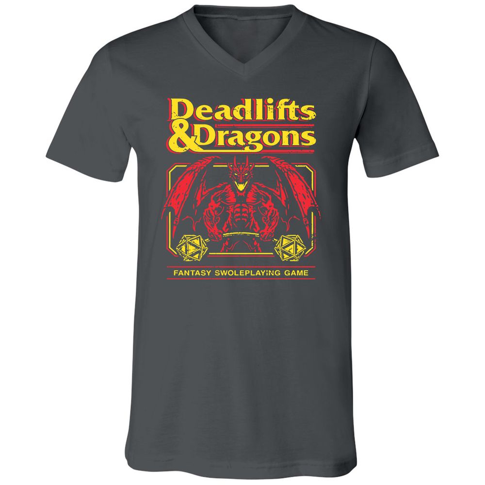 Deadlifts And Dragons Unisex V-Neck T-Shirt - Asphalt - 12