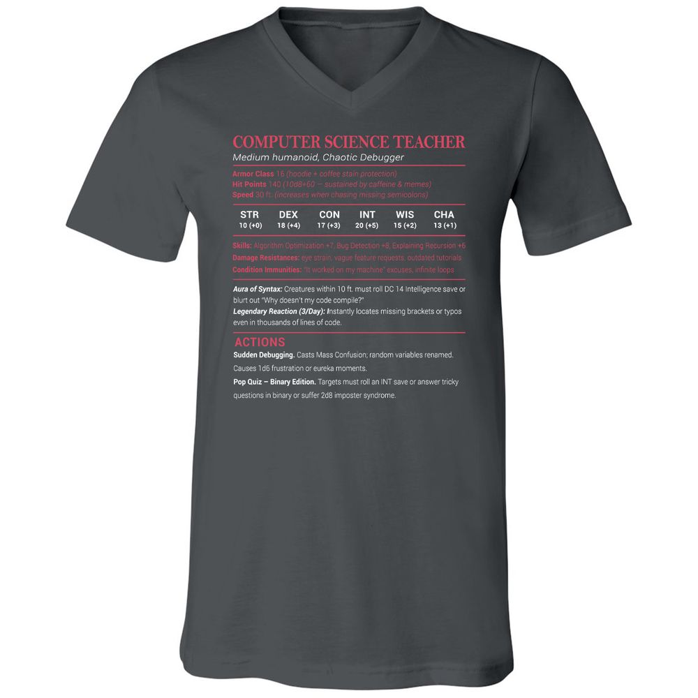 Computer Science Teacher Unisex V-Neck T-Shirt - Asphalt - 12