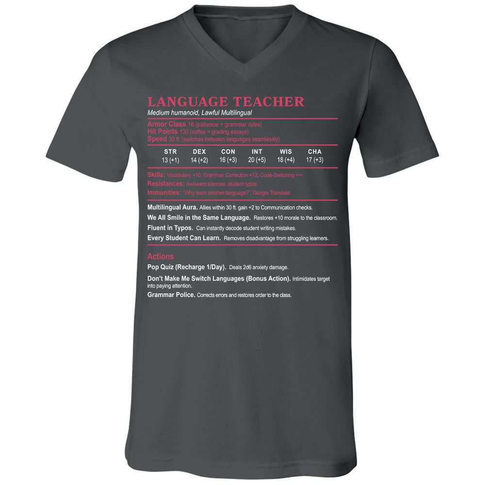 Language Teacher Unisex V-Neck T-Shirt - Asphalt - 12