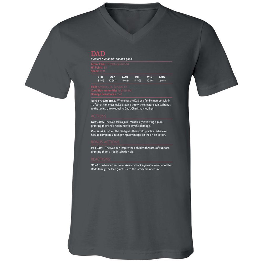 Dad Stats Unisex V-Neck T-Shirt - Asphalt - 12