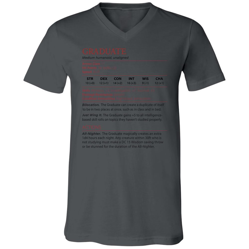 Graduate Stats Unisex V-Neck T-Shirt - Asphalt - 12