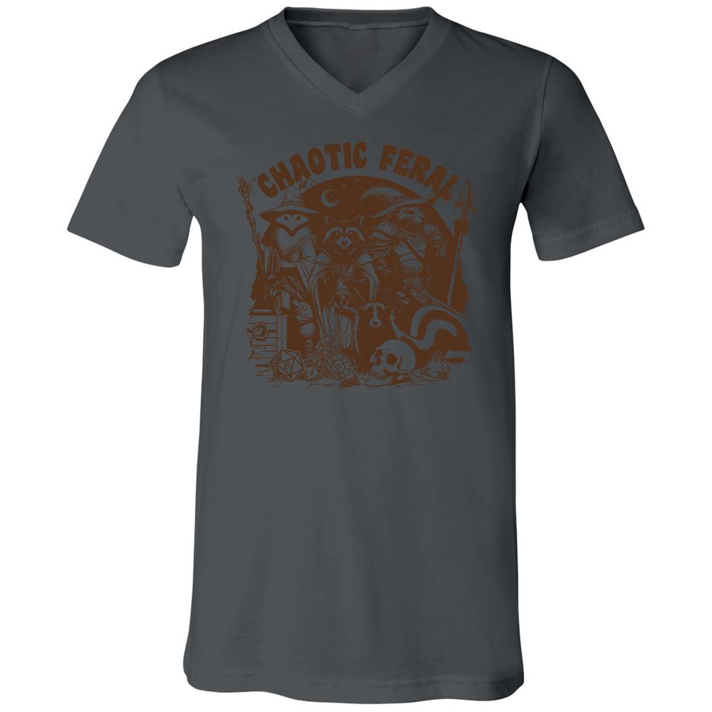 Raccoon Chaotic Feral Unisex V-Neck T-Shirt - Asphalt - 12