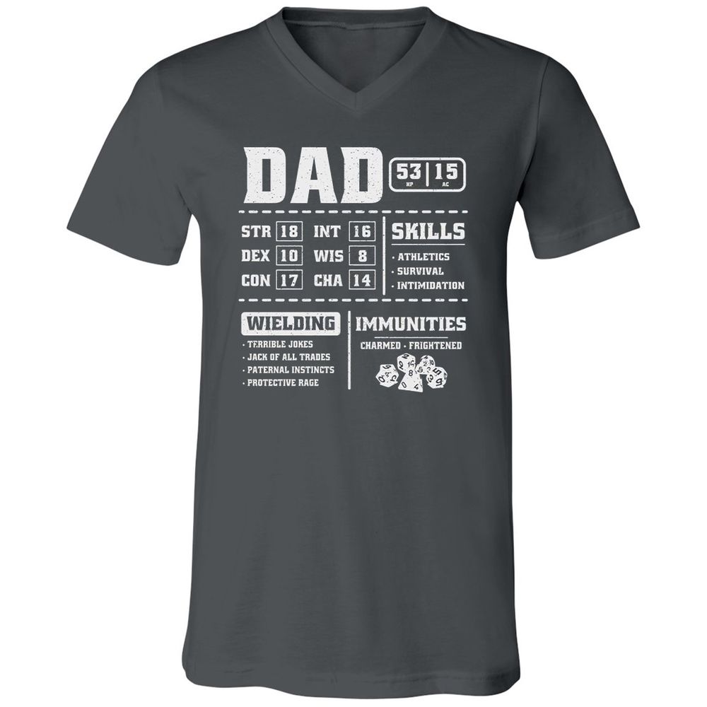 Dad Stat Block 2 Unisex V-Neck T-Shirt - Asphalt - 12