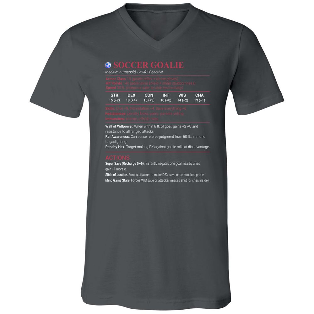Soccer Goalie Unisex V-Neck T-Shirt - Asphalt - 12