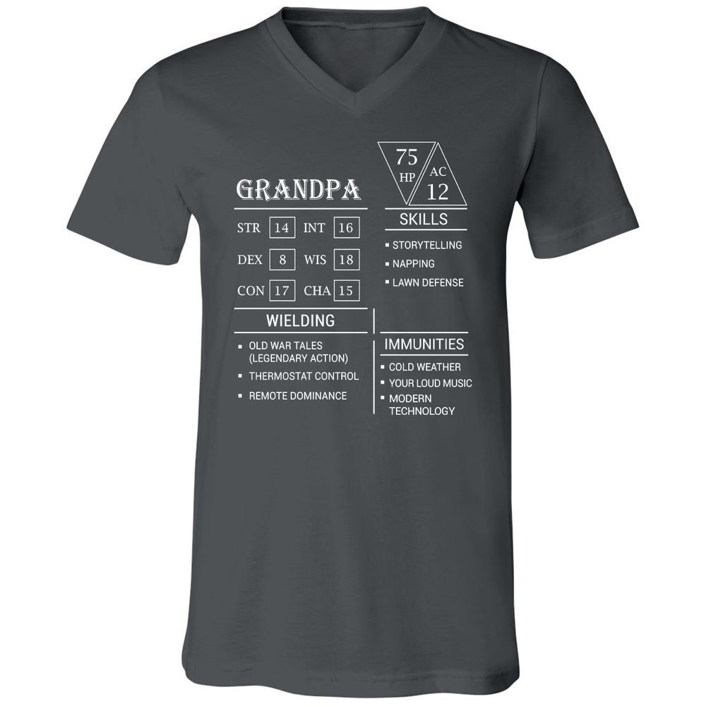 Grandpa Stats Unisex V-Neck T-Shirt - Asphalt - 12