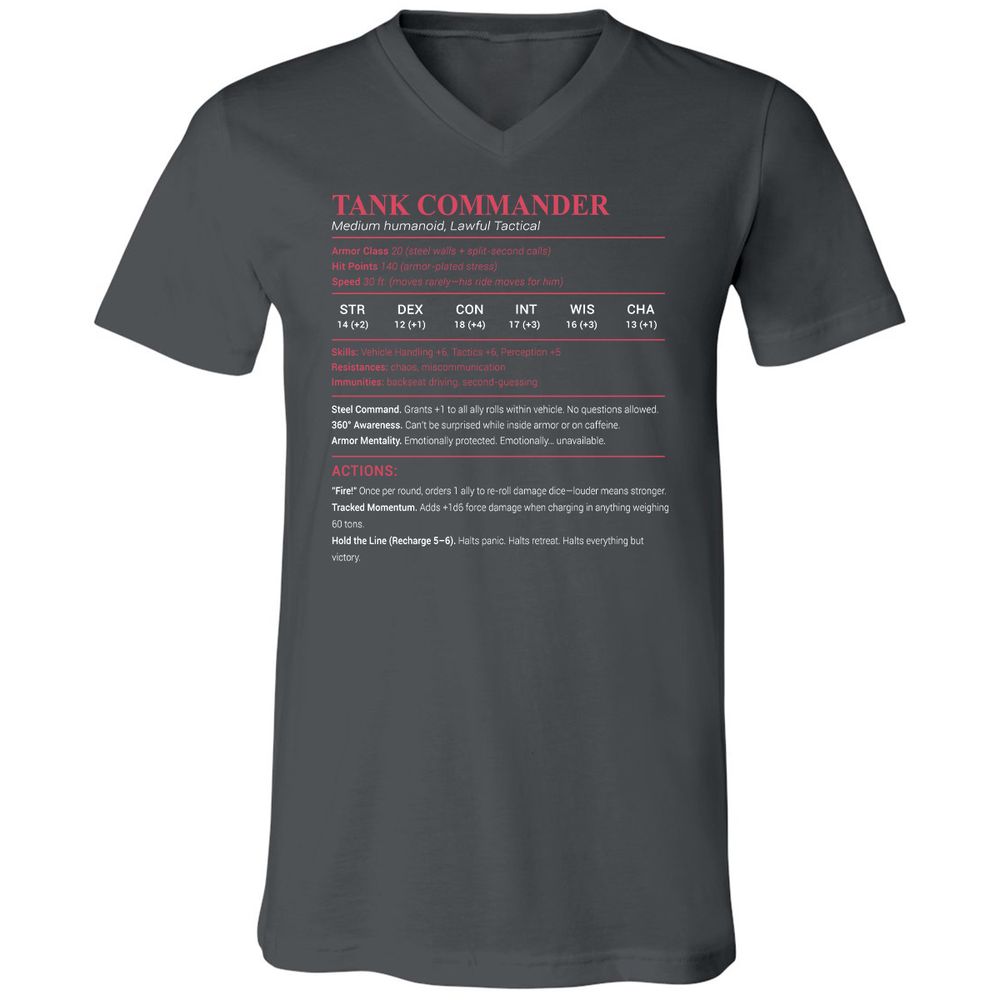 Tank Commander Unisex V-Neck T-Shirt - Asphalt - 12
