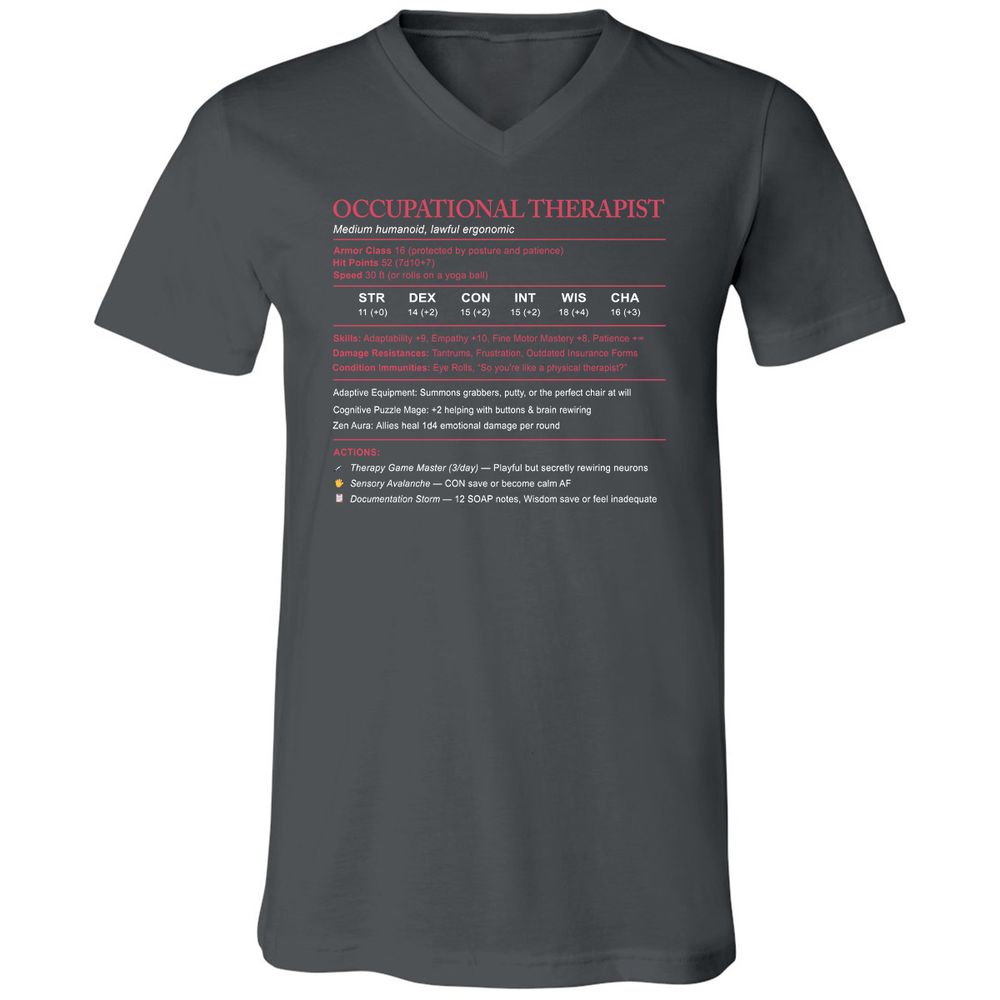 Occupational Therapist Stats Unisex V-Neck T-Shirt - Asphalt - 12