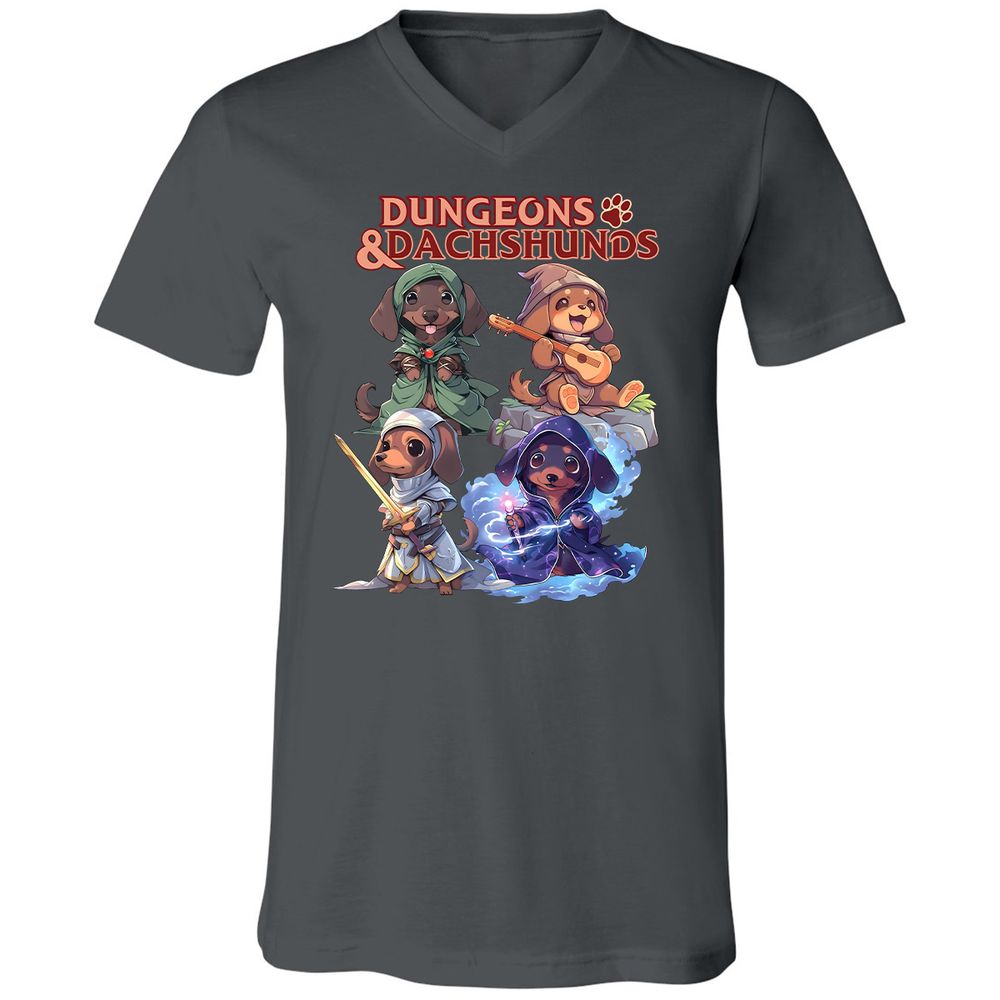 Dungeons & Dachshunds Unisex V-Neck T-Shirt - Asphalt - 12