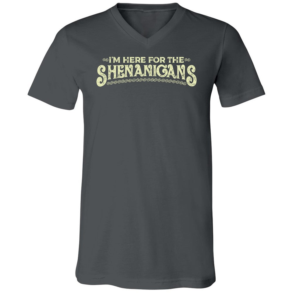 Here For The Shenanigans Unisex V-Neck T-Shirt - Asphalt - 12
