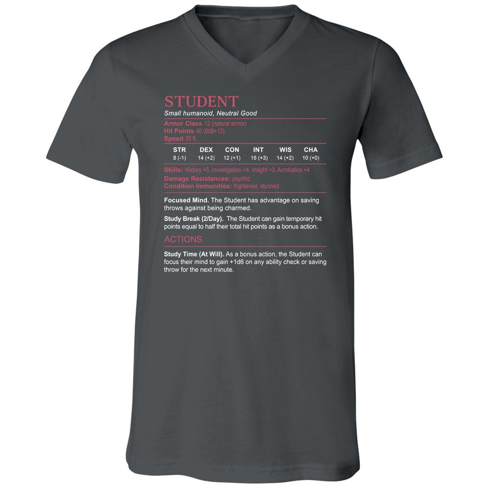 Student Stats Unisex V-Neck T-Shirt - Asphalt - 12