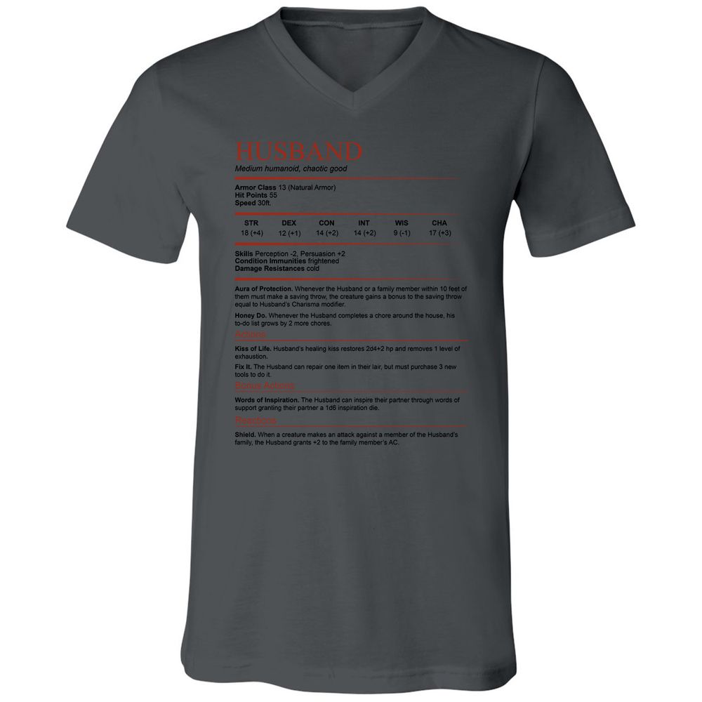 Husband White Unisex V-Neck T-Shirt - Asphalt - 12