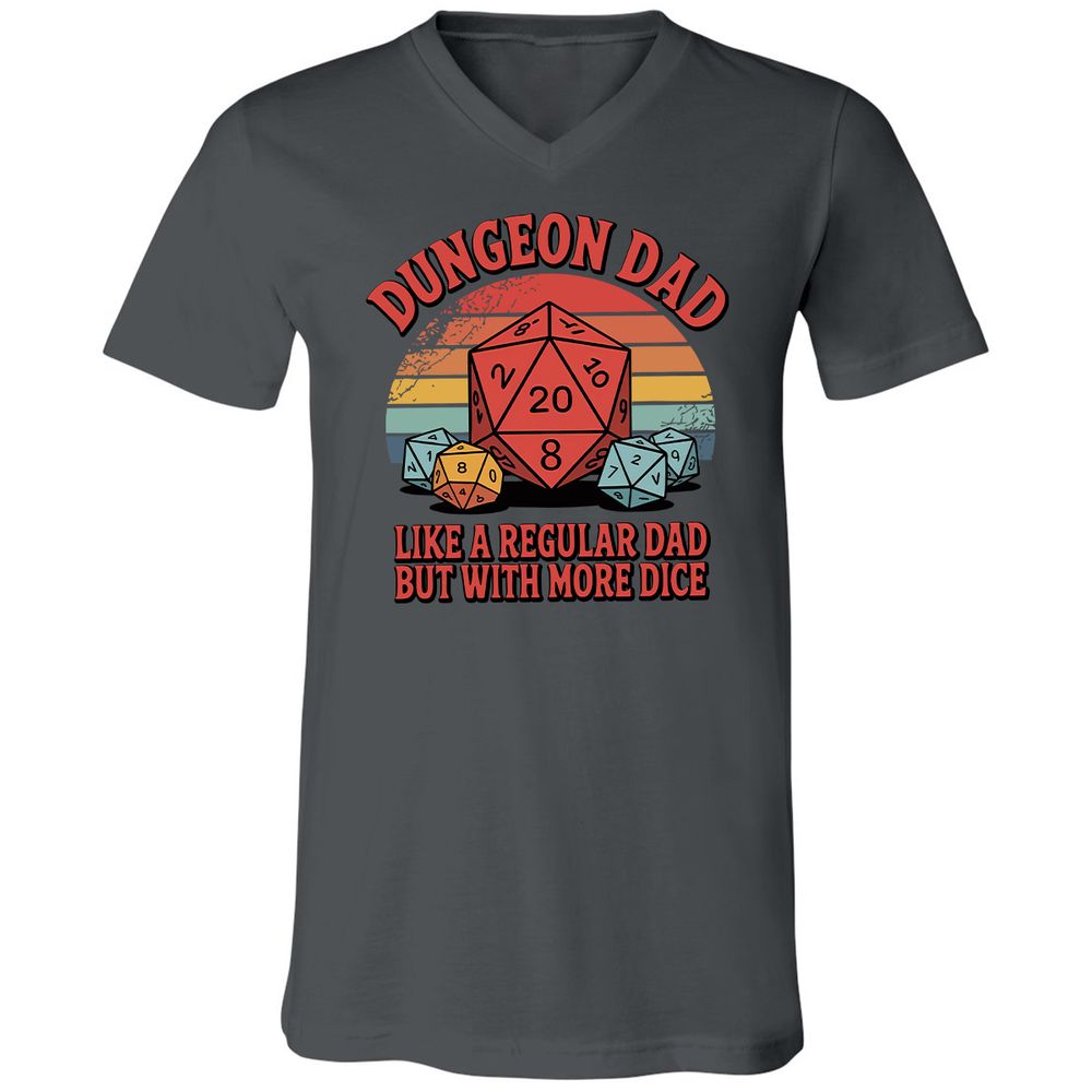 Dungeon Dad With More Dice Unisex V-Neck T-Shirt - Asphalt - 12