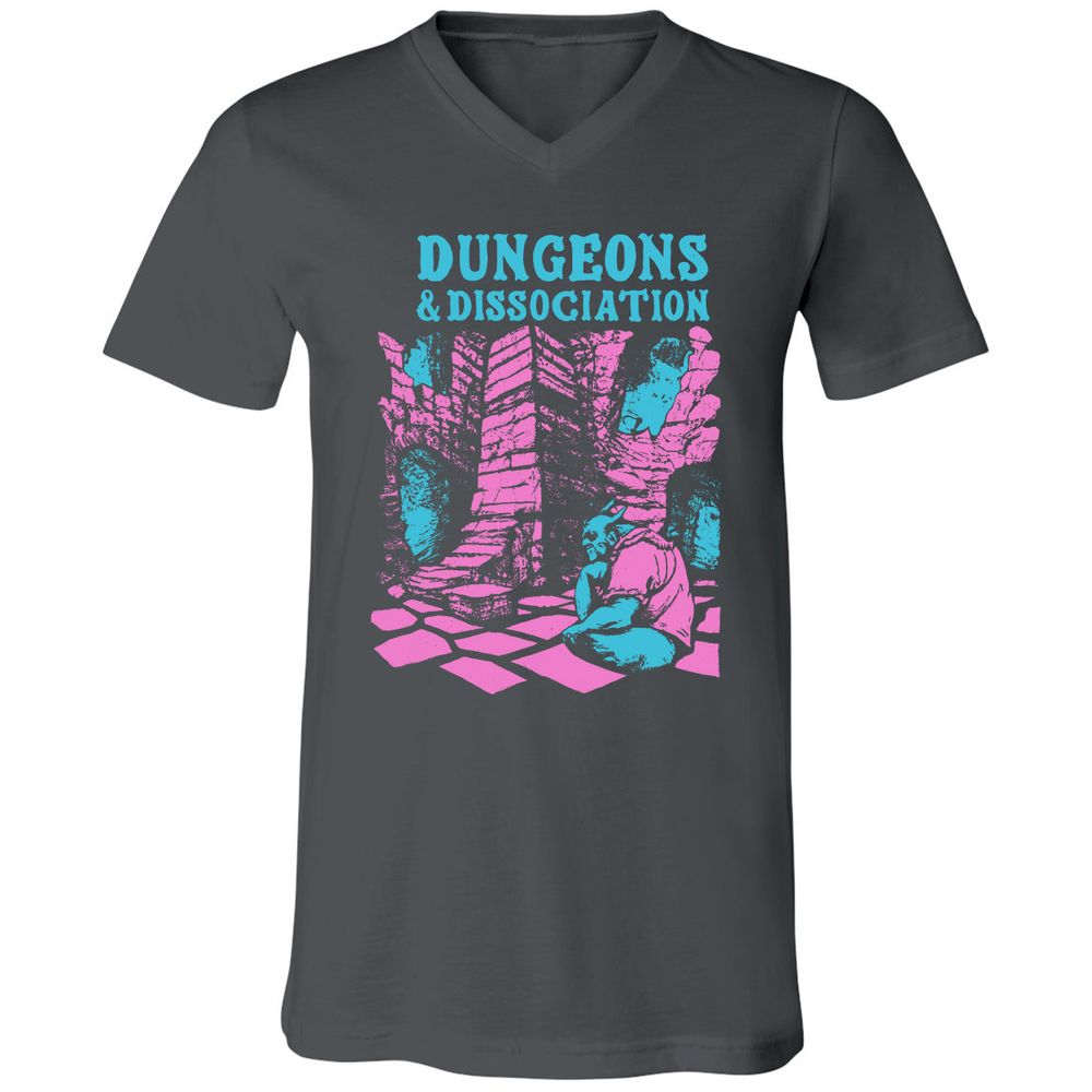 Dungeons And Dissociation Unisex V-Neck T-Shirt - Asphalt - 12