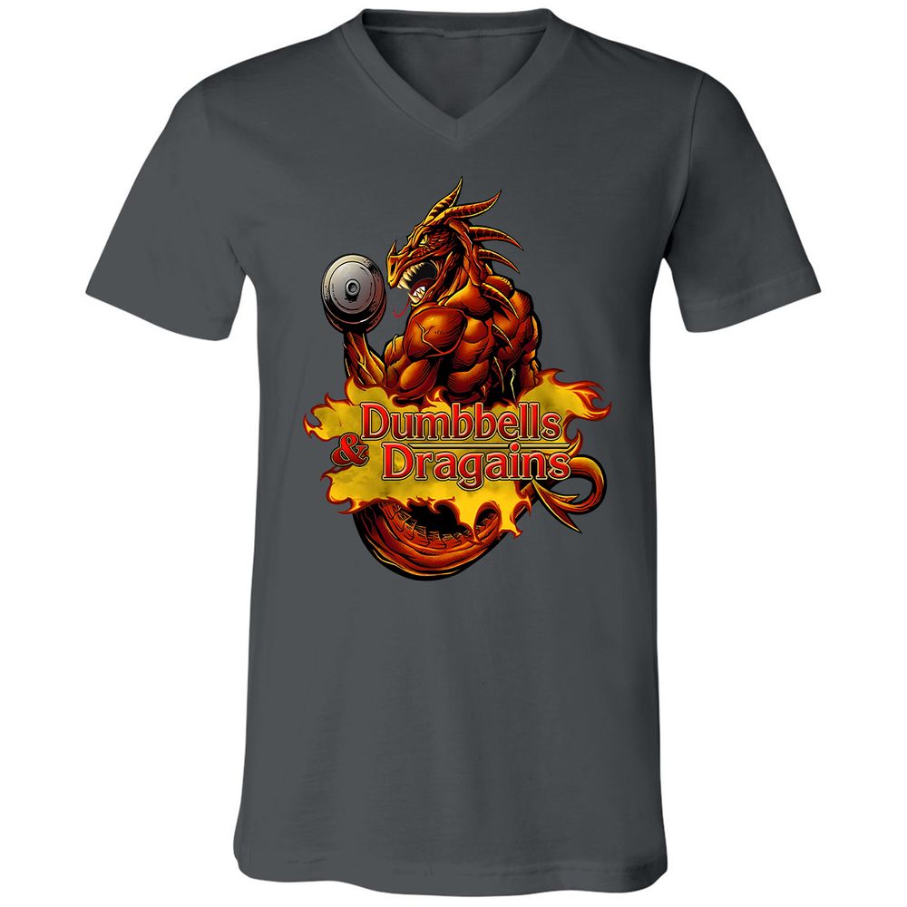 Dumbbells & Dragains Unisex V-Neck T-Shirt - Asphalt - 12