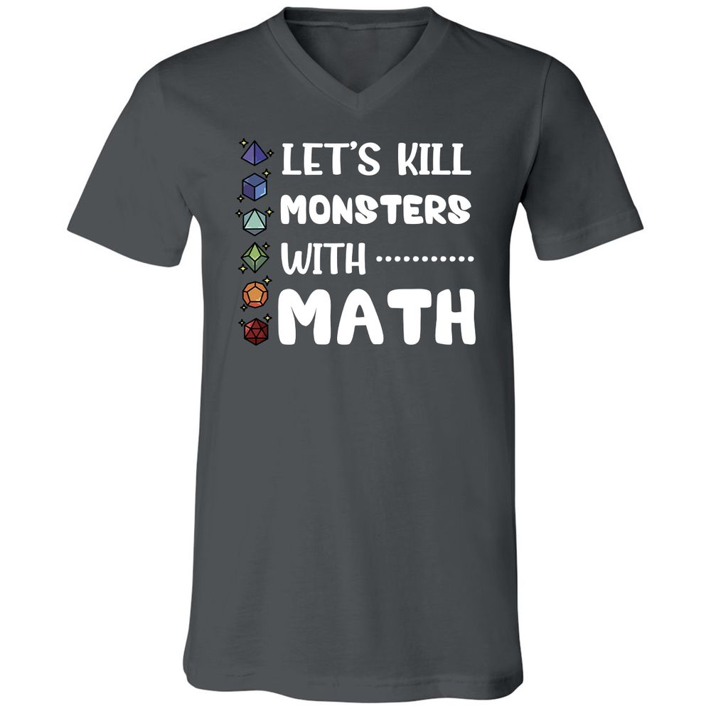 Let's Kill Monsters With Math Unisex V-Neck T-Shirt - Asphalt - 12