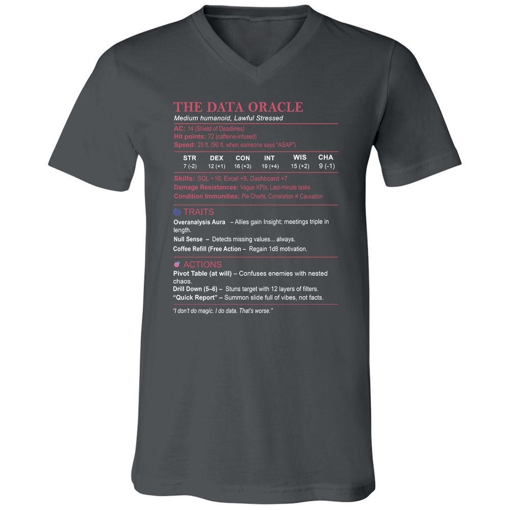 Data Analyst Stats (The Data Oracle) Unisex V-Neck T-Shirt - Asphalt - 12