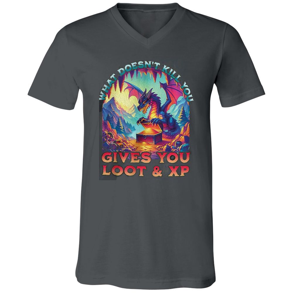 What Doesn't Kill You Give You Loot & XP Unisex V-Neck T-Shirt - Asphalt - 12