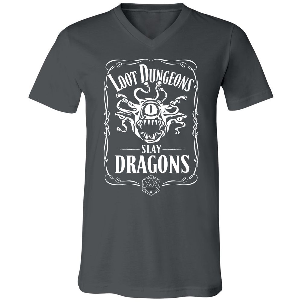Loot Dungeon Slay Dragons Unisex V-Neck T-Shirt - Asphalt - 12