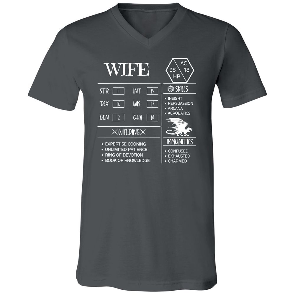 Wife Stats 2 Unisex V-Neck T-Shirt - Asphalt - 12