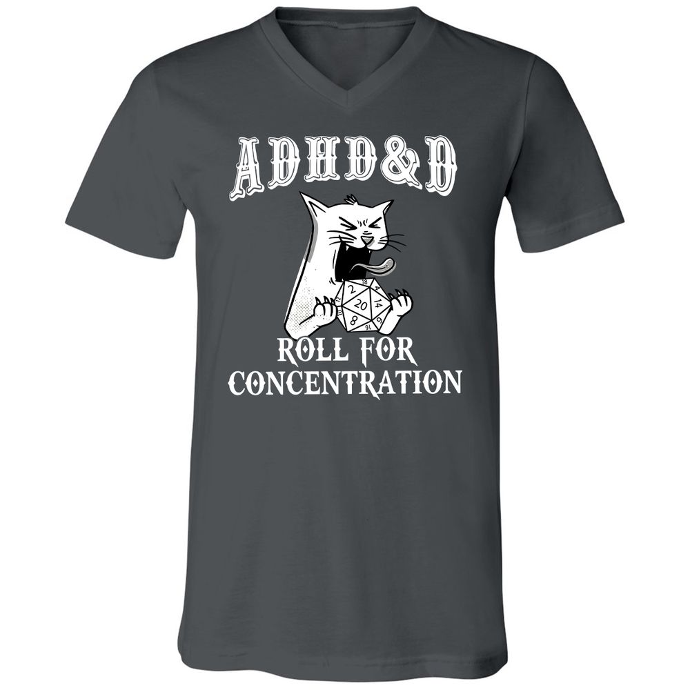 Cat ADHD&D Roll For Concentration Unisex V-Neck T-Shirt - Asphalt - 12