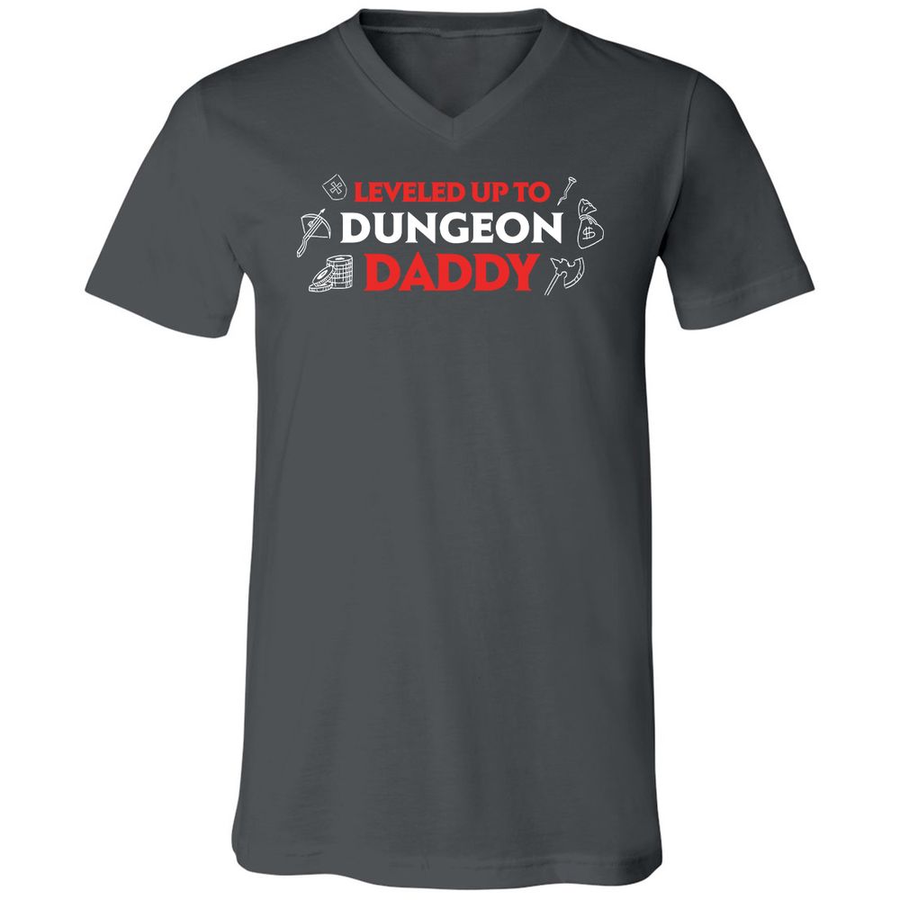 Leveled Up To Dungeon Daddy Unisex V-Neck T-Shirt - Asphalt - 12
