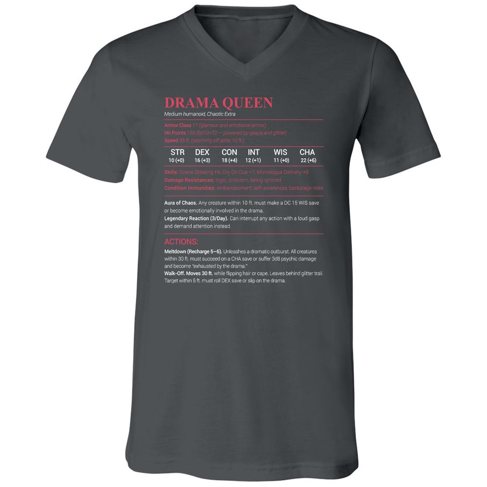 Drama Queen Unisex V-Neck T-Shirt - Asphalt - 12