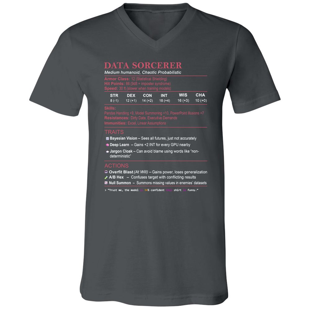 Data Scientist Stats (Data Sorcerer) Unisex V-Neck T-Shirt - Asphalt - 12