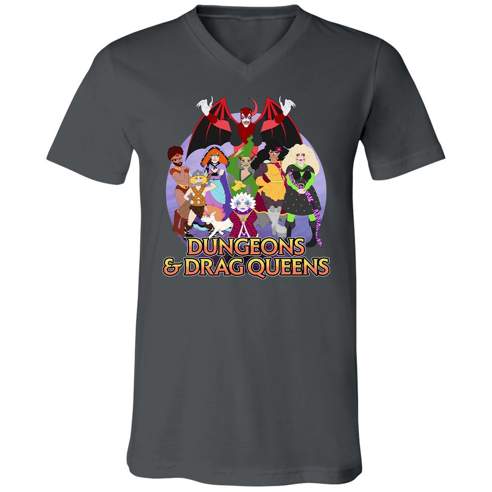 Dungeons n Drag Queens Cartoon Unisex V-Neck T-Shirt - Asphalt - 12