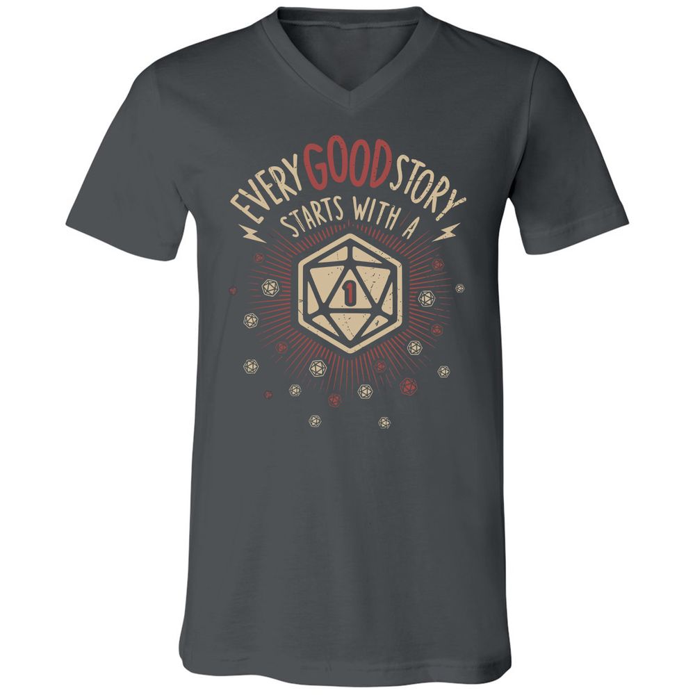 Good Story Starts With A 1 Unisex V-Neck T-Shirt - Asphalt - 12
