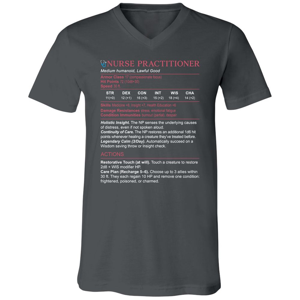 Nurse Practitioner Stats Unisex V-Neck T-Shirt - Asphalt - 12