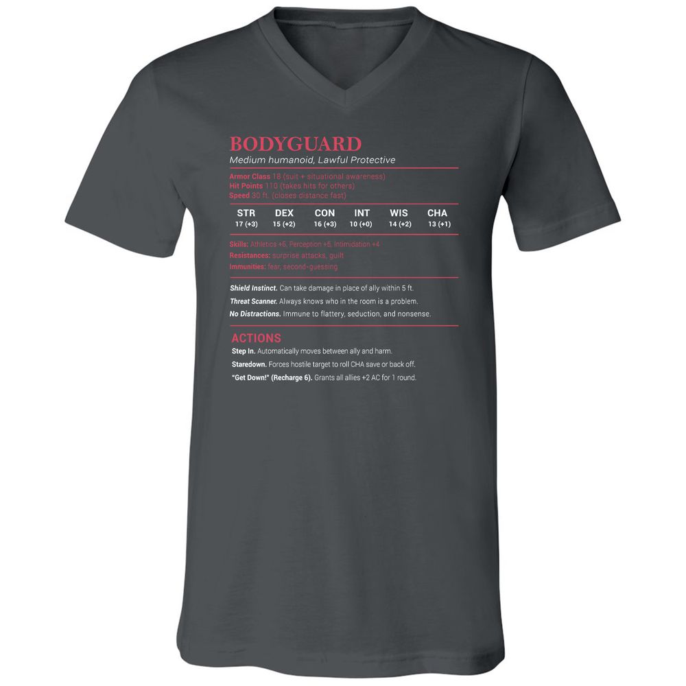 Bodyguard Stats Unisex V-Neck T-Shirt - Asphalt - 12