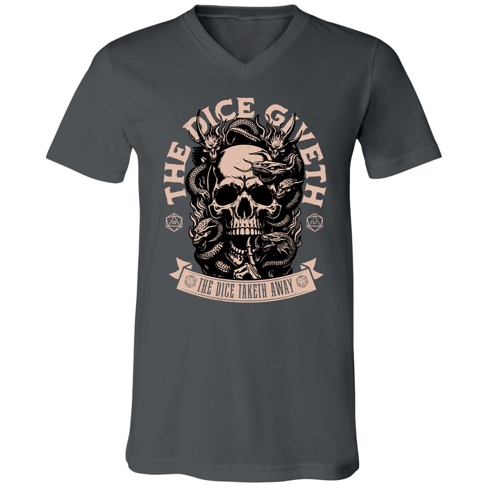 The Dice Giveth The Dice Taketh Away Unisex V-Neck T-Shirt - Asphalt - 12