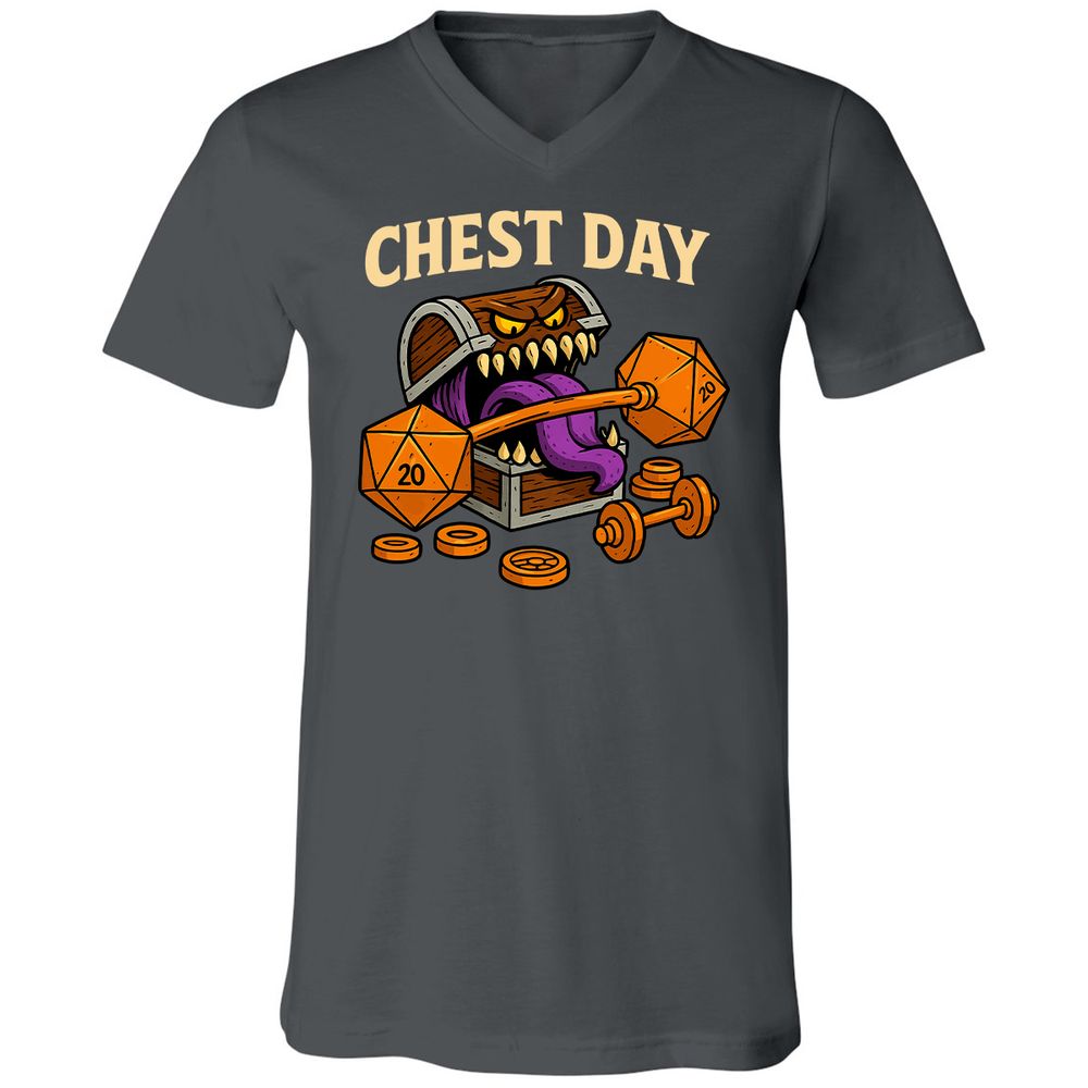 Chest Day Unisex V-Neck T-Shirt - Asphalt - 12