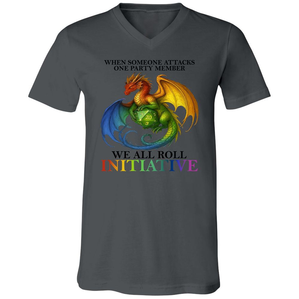 Dragon We All Roll For Initiative Unisex V-Neck T-Shirt - Asphalt - 12