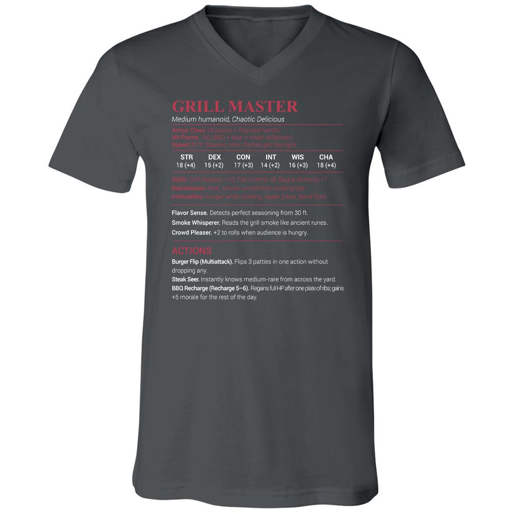 Grill Master Unisex V-Neck T-Shirt - Asphalt - 12