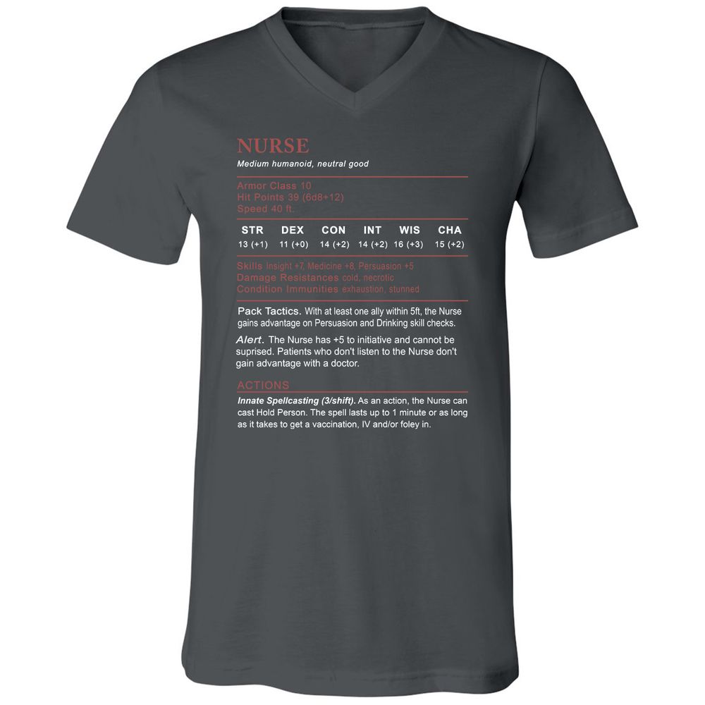 Nurse Stats 2 Unisex V-Neck T-Shirt - Asphalt - 12