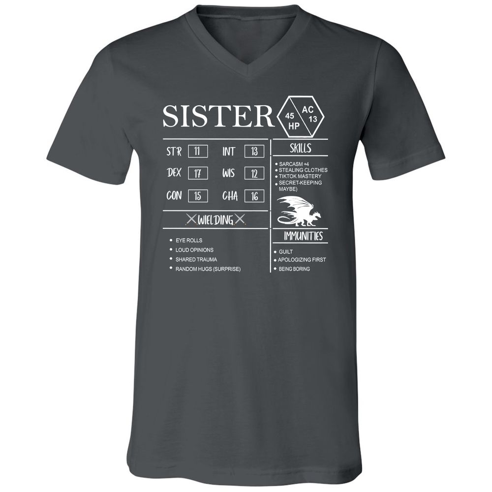 Sister Stats Unisex V-Neck T-Shirt - Asphalt - 12