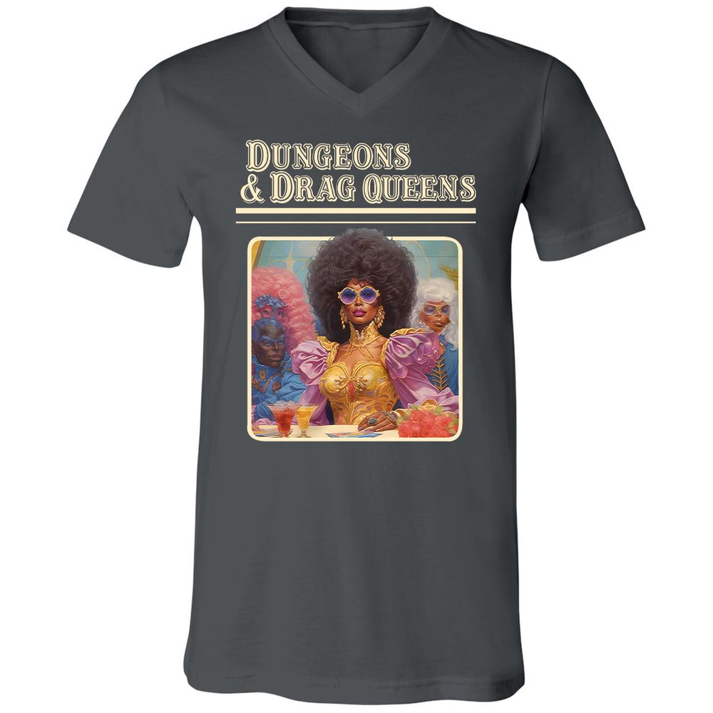 Dungeons & Drag Queens Unisex V-Neck T-Shirt - Asphalt - 12