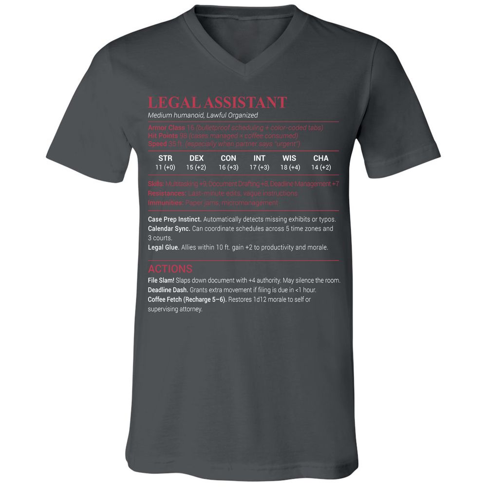 Legal Assistant Unisex V-Neck T-Shirt - Asphalt - 12