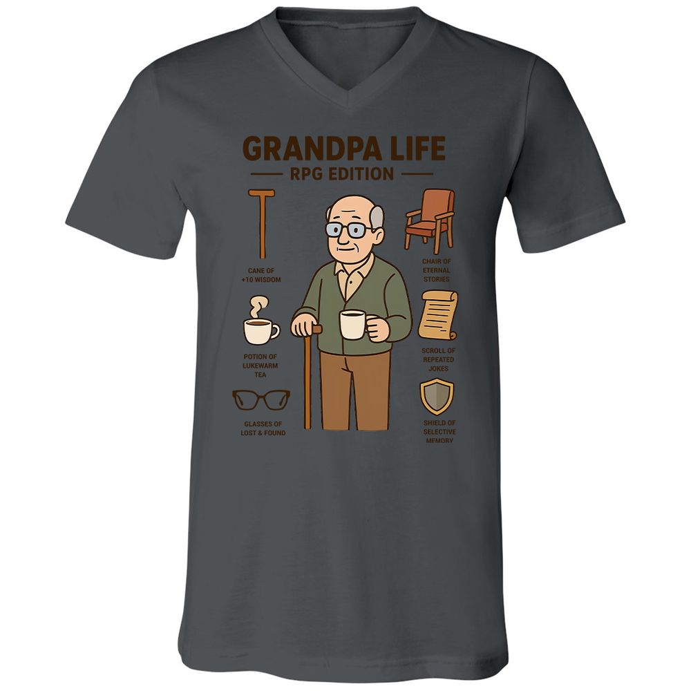 Grandpa Life RPG Edition Unisex V-Neck T-Shirt - Asphalt - 12