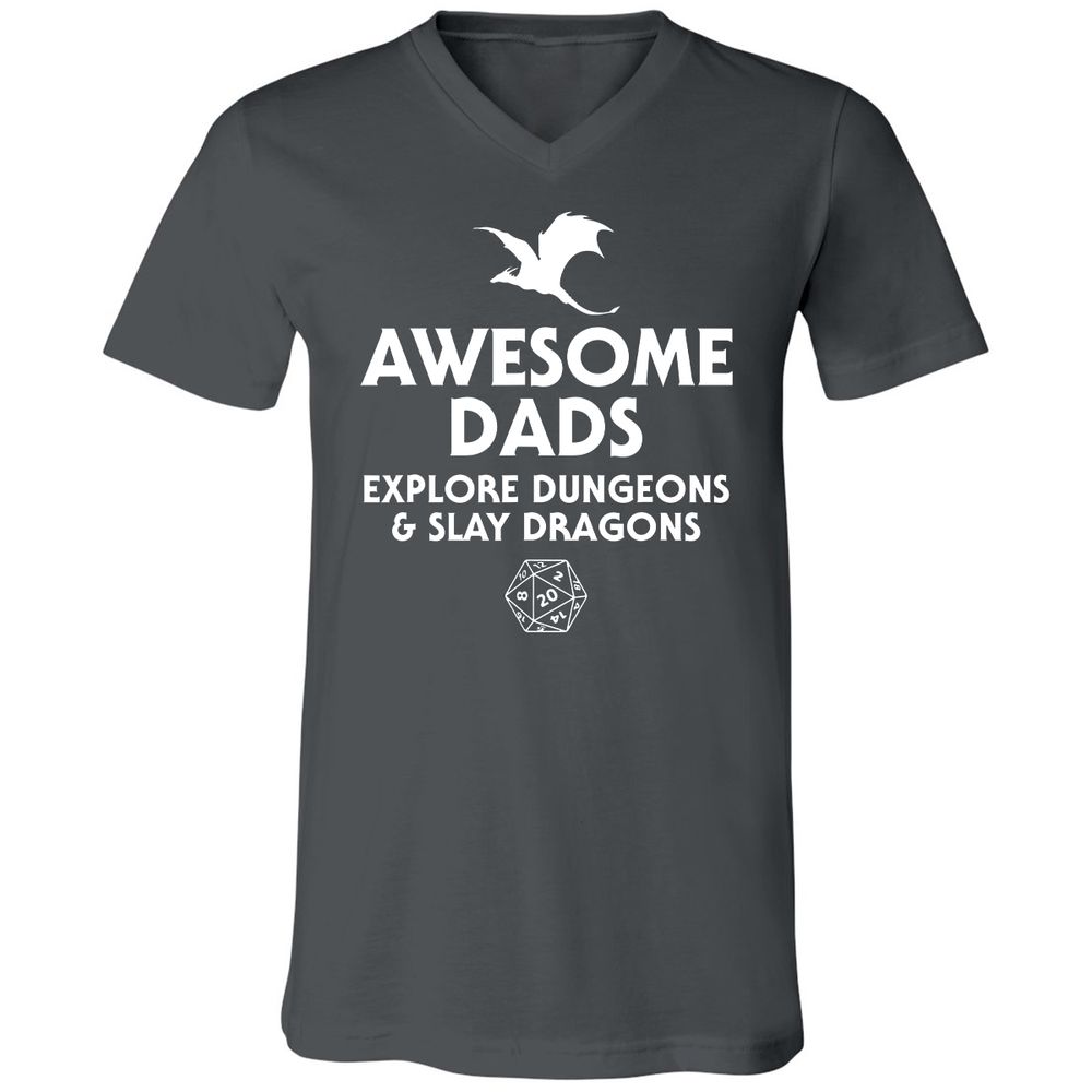 Awesome Dads Slay Dragons Unisex V-Neck T-Shirt - Asphalt - 12