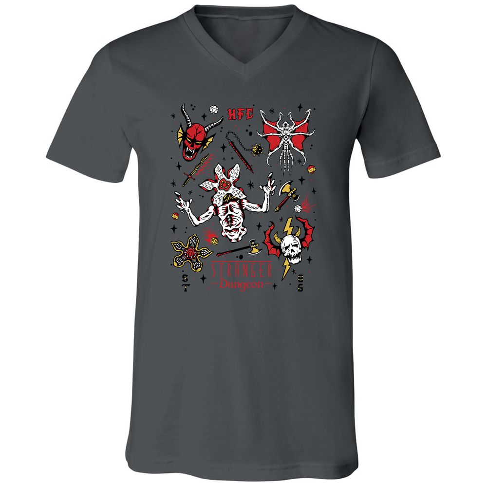 STRANGER DUNGEON Unisex V-Neck T-Shirt - Asphalt - 12