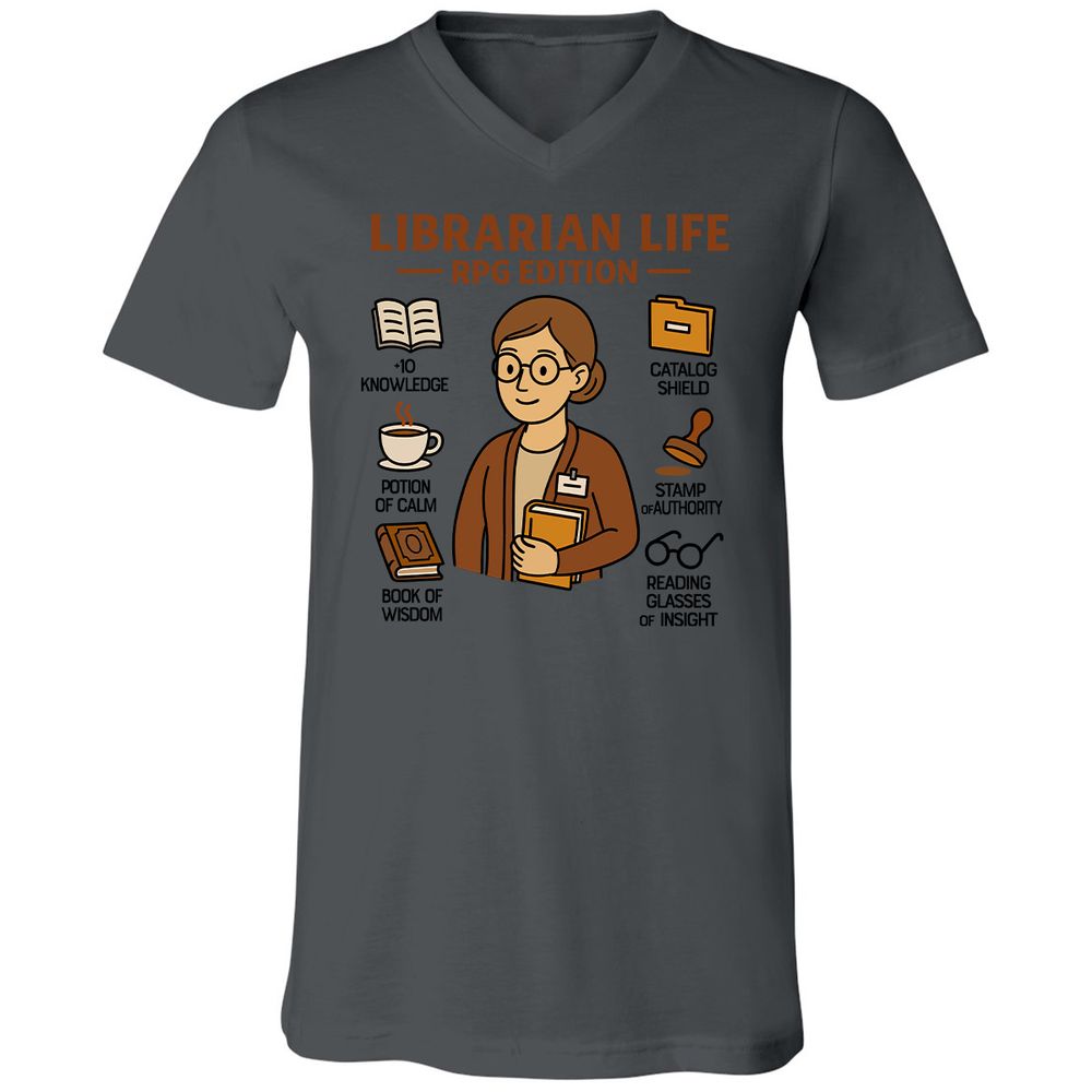 Librarian Life RPG Edition Unisex V-Neck T-Shirt - Asphalt - 12