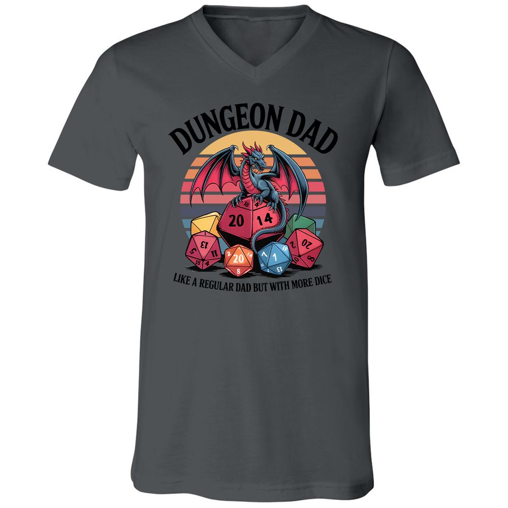 Dungeon Dad With More Dice Unisex V-Neck T-Shirt - Asphalt - 12