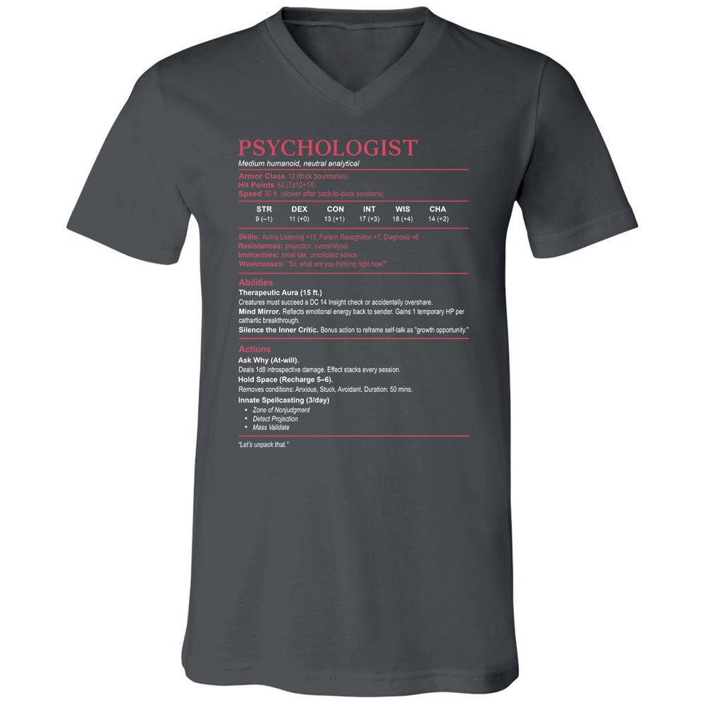 Psychologist Stats Unisex V-Neck T-Shirt - Asphalt - 12