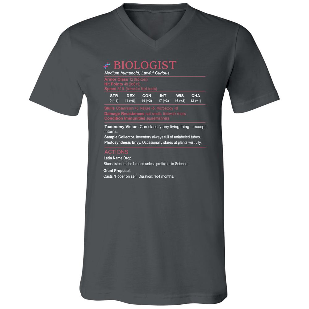 Biologist Stats Unisex V-Neck T-Shirt - Asphalt - 12